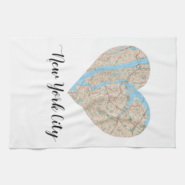 New York City Heart Map Tea Towel (Horizontal)