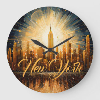 New York city, illustration, Colourful Modern  Large Clock