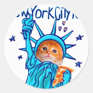 New york city kitty classic round sticker