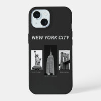 New York City Landmarks Black White Urban Illustra
