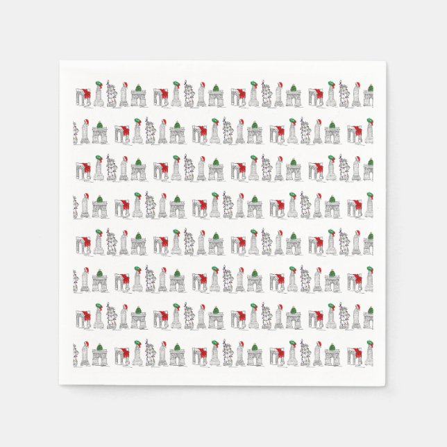 New York City Landmarks NYC Xmas Christmas Holiday Napkin (Front)