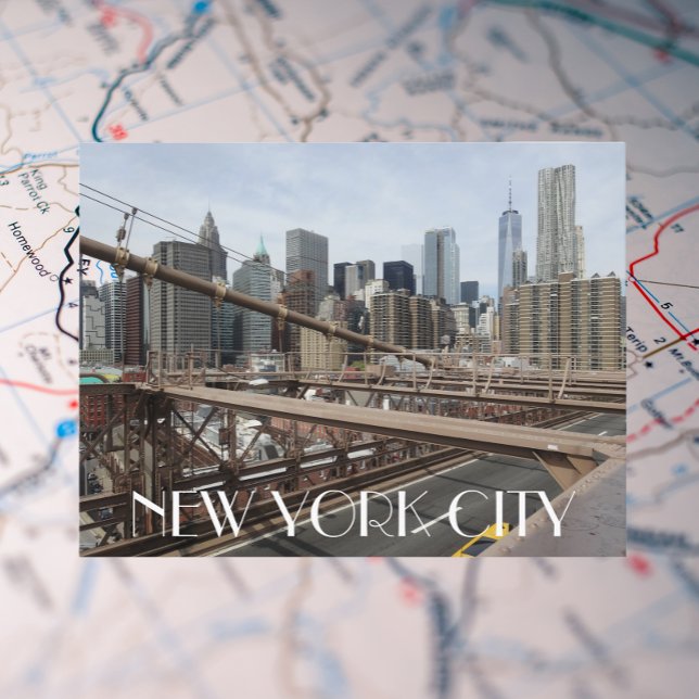 New York City Lower Manhattan Skyline Travel Postcard (In Situ Map)