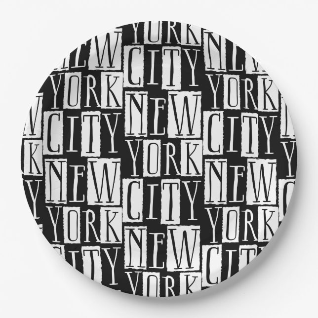 New York City Manhattan Black and White Deco Chic Paper Plate (Front)