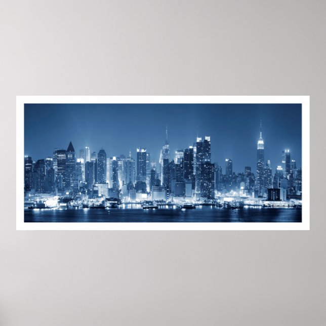 New-York City Manhattan Night Skyline View Poster (Front)