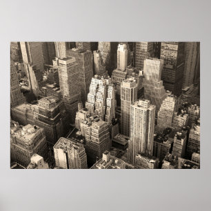 New York City Manhattan skyline aerial view black Poster