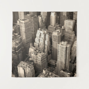 New York City Manhattan skyline aerial view black  Tapestry