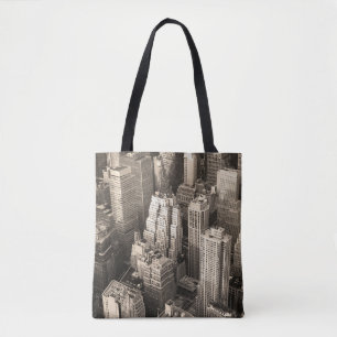 New York City Manhattan skyline aerial view black Tote Bag