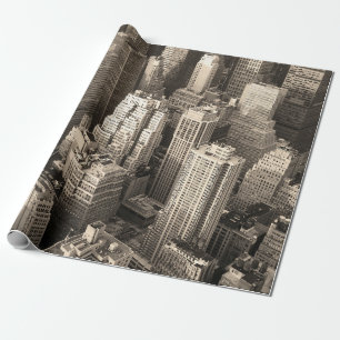 New York City Manhattan skyline aerial view black Wrapping Paper