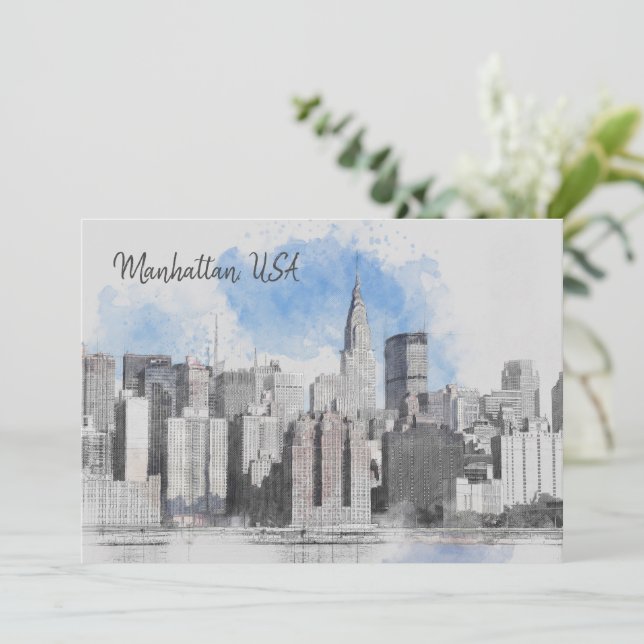 New York City Manhattan Skyline Holiday Card (Standing Front)