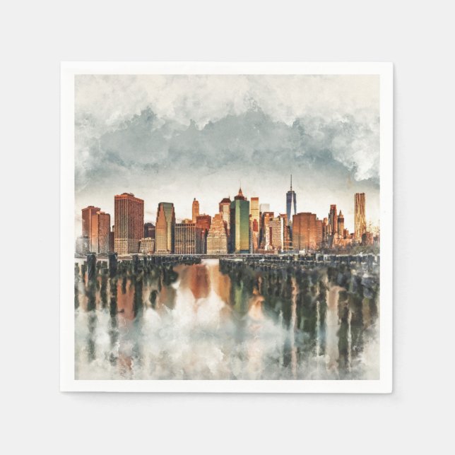 New York City Manhattan Skyline- mixed media Napkin (Front)