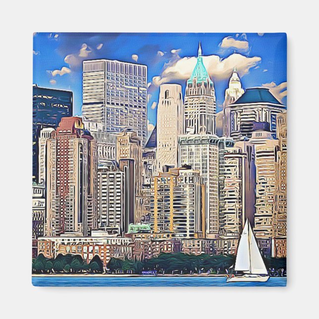 New York City Manhattan Skyline Sailboat Magnet (Front)