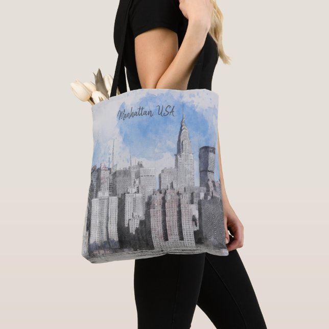 New York City Manhattan Skyline Tote Bag (Close Up)