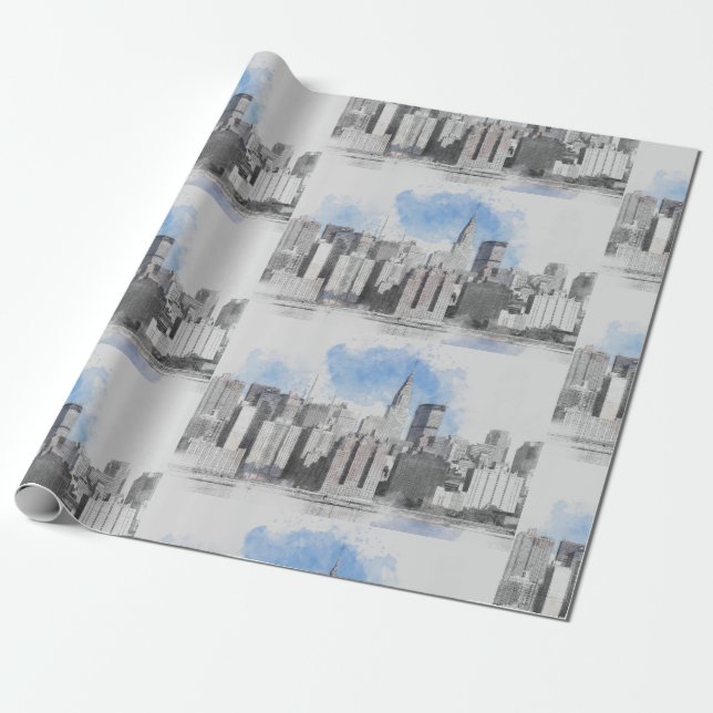 New York City Manhattan Skyline Wrapping Paper  (Unrolled)