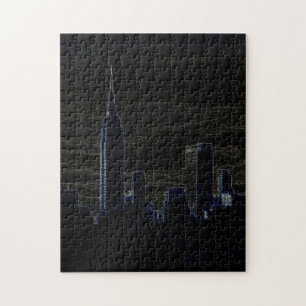 New York City Manhattan Skyscrappers Dark Night Jigsaw Puzzle