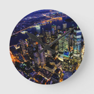 New York City, Manhattan, USA cityscape at night Round Clock