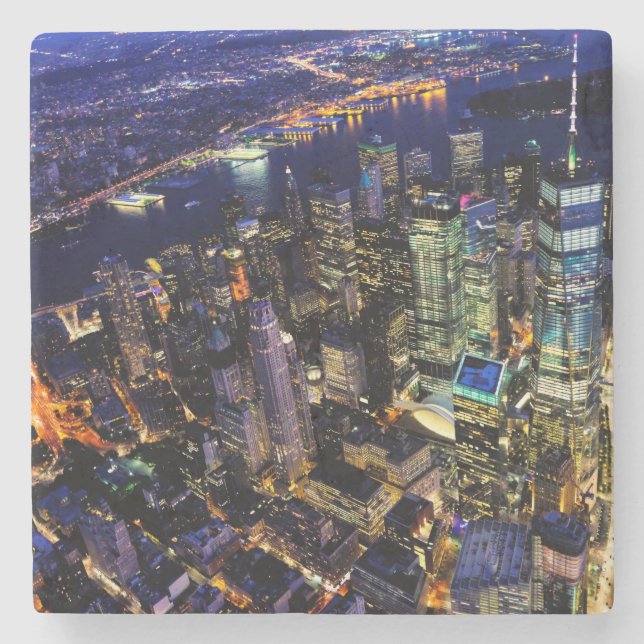 New York City, Manhattan, USA cityscape at night Stone Coaster (Front)
