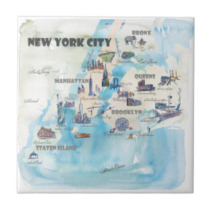 New York City Manhattan Vintage Travelposter Map Ceramic Tile