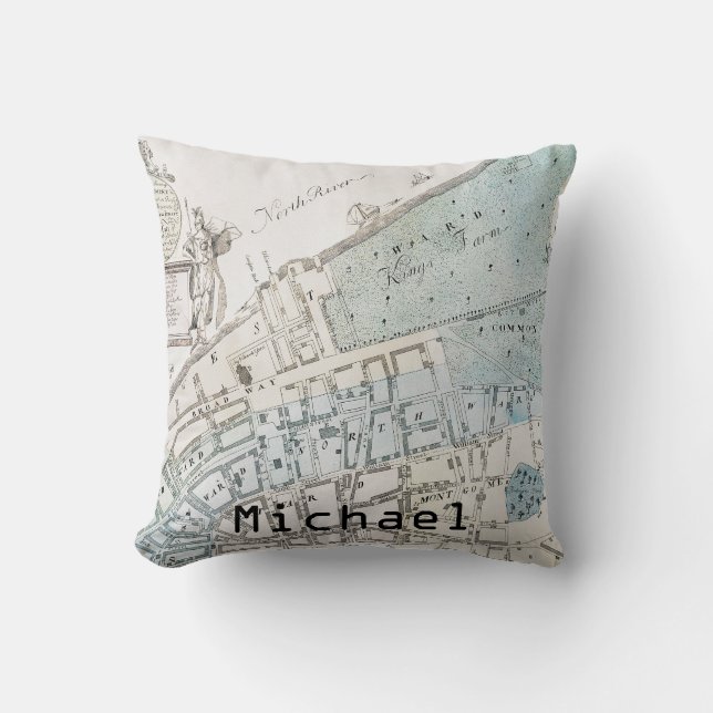 New York City Map, 1728 Cushion (Front)