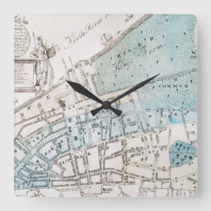 New York City Map, 1728 Square Wall Clock
