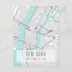 New York City Map, Black, White and Blue Postcard