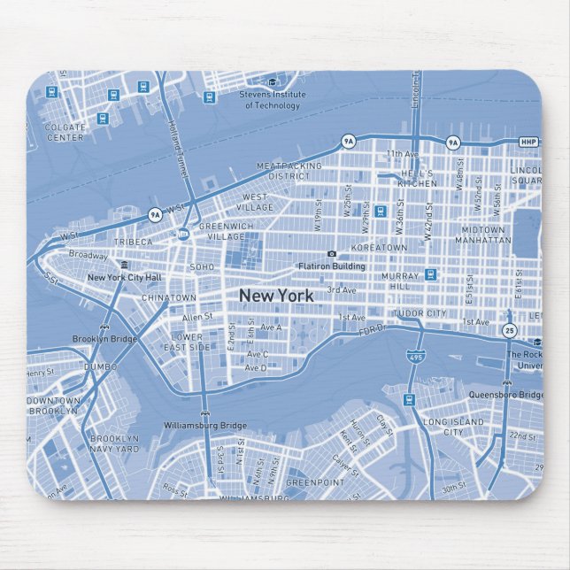 New York City Map (Blue) Mouse Pad (Front)