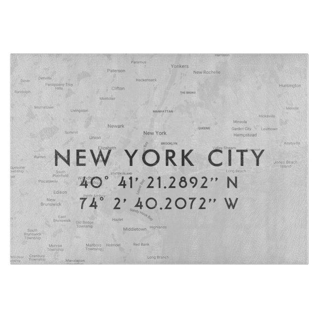 New York City Map Custom Coordinates Cutting Board (Front)
