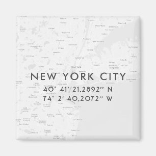 New York City Map Custom Coordinates Light Grey Magnet