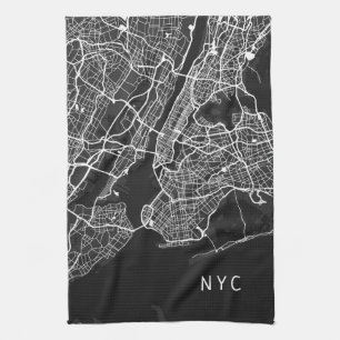 New York City Map   NYC   Black & White Tea Towel