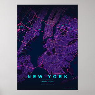 New York City Map NYC Neon Wall art Poster Gift