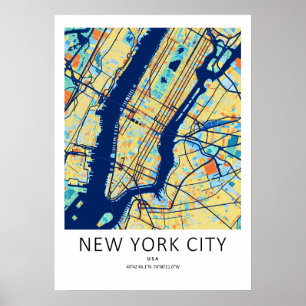 New York City Map Poster   Colourful Modern City W