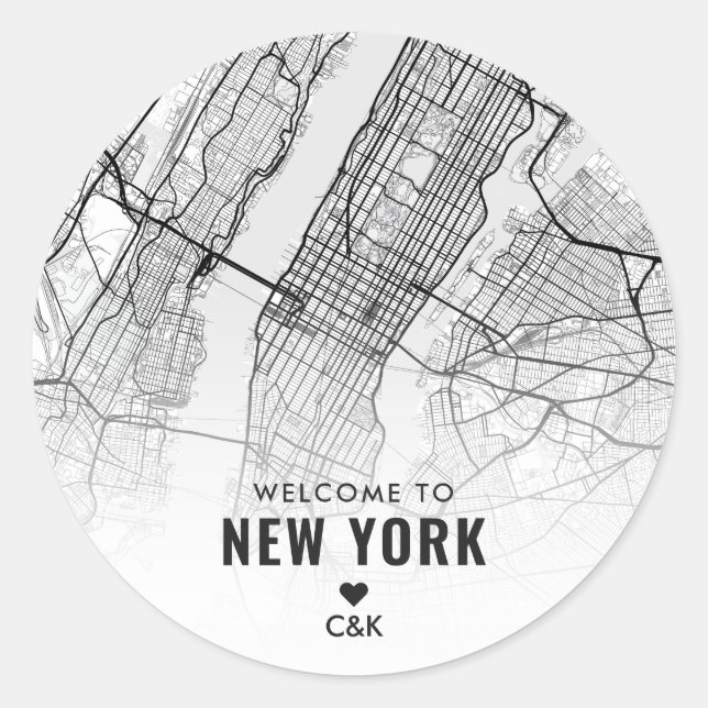 New York City Map | Wedding Welcome Classic Round Sticker (Front)