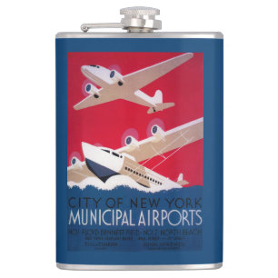 New York City Municipal Airport Vintage Poster Hip Flask