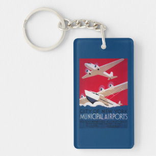 New York City Municipal Airport Vintage Poster Key Ring
