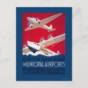New York City Municipal Airport Vintage Poster Postcard