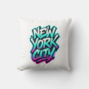 New York City Neon Graffiti Street Art Design Cushion