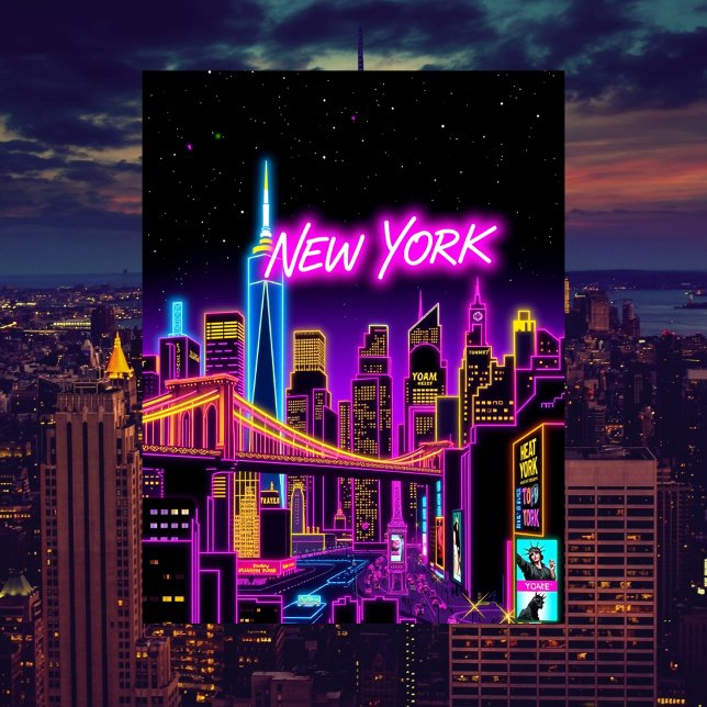 New York City Neon Retro-Futuristic Travel  Postcard (New York City Neon Retro-Futuristic Travel Postcard)