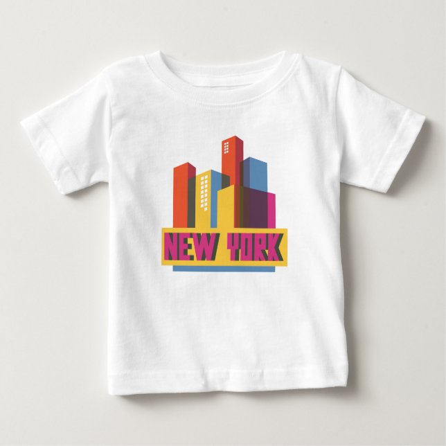 New York City | Neon Skyline Baby T-Shirt (Front)