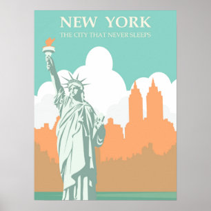 New York City Never Sleeps Vintage Poster