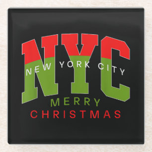 New York City New York Merry Christmas Travel Gift Glass Coaster