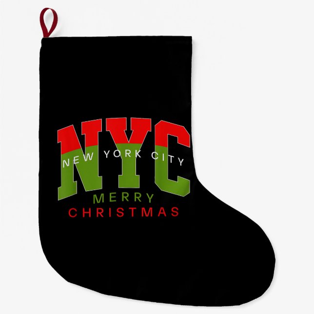 New York City New York Merry Christmas Travel Gift Large Christmas Stocking (Front)