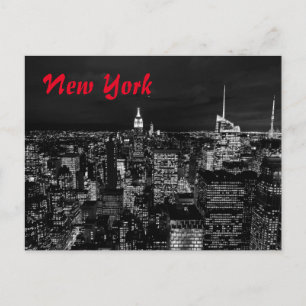 New York City Night Black & White Postcard