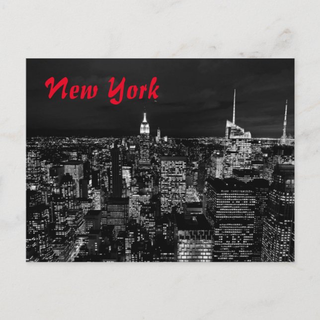 New York City Night Black & White Postcard (Front)