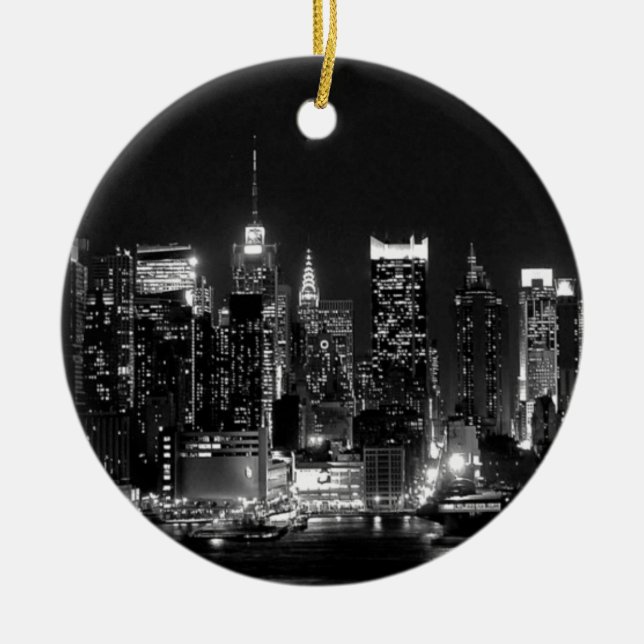 New York City Night Ceramic Tree Decoration (Front)
