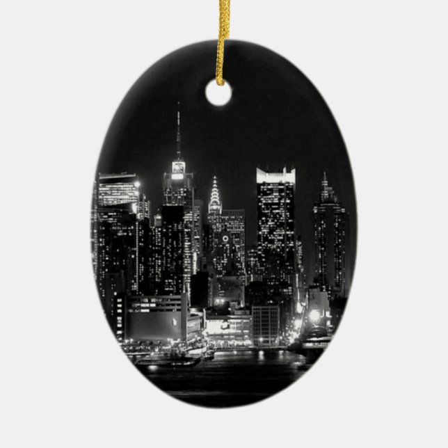 New York City Night Ceramic Tree Decoration (Front)