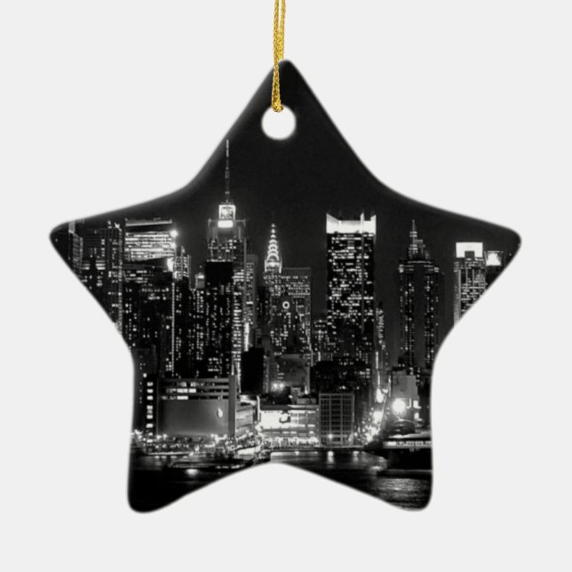 New York City Night Ceramic Tree Decoration (Front)