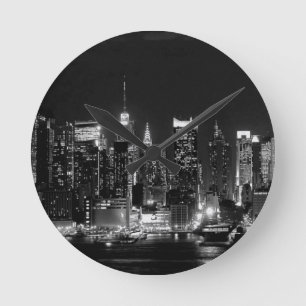 New York City Night Round Clock
