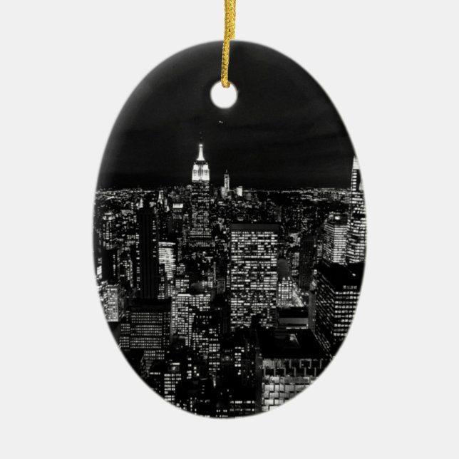 New York City Night Skyline Ceramic Ornament (Front)