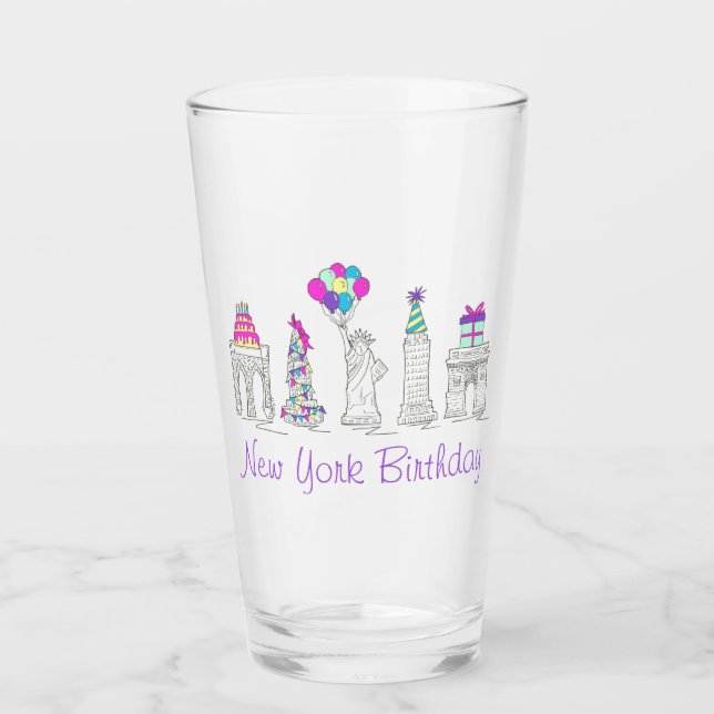 New York City NYC Birthday Party Landmarks Glass (Front)