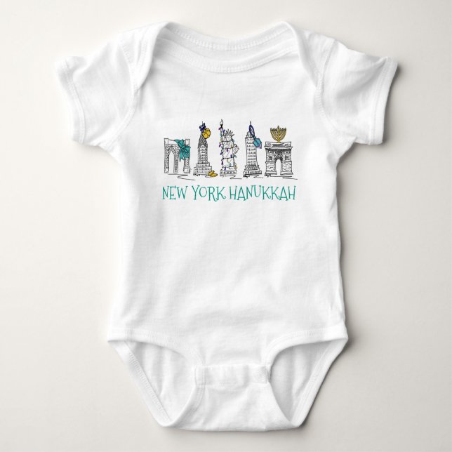 New York City NYC Hanukkah Chanukah Jewish Holiday Baby Bodysuit (Front)