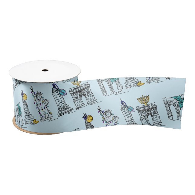 New York City NYC Hanukkah Landmarks Architecture Satin Ribbon (Spool)